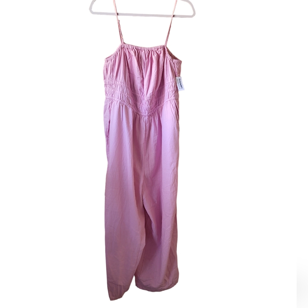 Old Navy Waist Defined Linen Blend Cropped Smocked Cami Jumpsuit